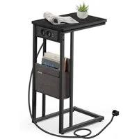 VASAGLE Beistelltisch Couchtisch klein, verstellbare Füße, Schlafzimmer, Wohnzimmer, mit Ladestation, 2 USB-Anschlüsse, 2 AC-Steckdosen, C Form
