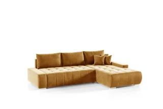 Ecksofa Sofa mit Schlaffunktion VOGAR Stoff Monolith Honiggelb Ottomane Rechts