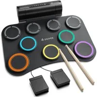 Donner E-Drum Elektrisches Drumpad Elektronisches Drumset mit 9 Pads DED-20(SE),Set, Netzteil USB-Datenkabel 3,5-mm-Audiosticks 2 Pedale, Eingebauter Lautsprecher Aufrollbares,unterstützt Kopfhöreranschluss