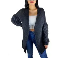 Worldclassca Longstrickjacke Worldclassca Damen Strickjacke mit Bommel Ärmel lang Cardigan Strickmantel Strick Winter Pullover Pulli Blogger Neu