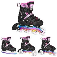 NILS EXTREME Inlineskates 4-IN-1 Inliner LED Schlittschuhe Rollschuhe wechselbare Kufen Pink, Verstellbare Größe & leuchtende Rollen