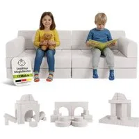 Juskys Kindersofa Kayo, 12 Teile, Modulares Spielsofa, Waschbare Cord-Bezüge, 12-teiliges Set mit Kissen