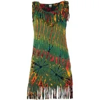 Guru-Shop Midikleid Batik Minikleid, Unikat Boho Fransenkleid - olive alternative Bekleidung