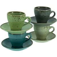 CreaTable Espressotasse Kaffeetasse NATURE COLLECTION, 8-tlg., Steinzeug, Tassen Set, naturfarben mit Sprenkel, 4 Tassen, 4 Untertassen