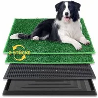 Ledander Hundetoilette Hundeklo 76*51cm Hundetoilette kleine große Hunde, Welpen-Toilette Klo, mit 2X Kunstrasenmattes und Auffangschale für Drinnen und Draußen