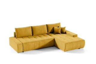 Ecksofa Sofa mit Schlaffunktion VOGAR Stoff Aston Gelb Ottomane Rechts