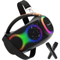 CkeyiN Portable Lautsprecher,mit 2 Mikrofonen,Tragbarer Lautsprecher Bluetooth-Lautsprecher RCA/TF/USB/AUX (Bluetooth 6.0, 60 W, 7200 mAh,mit abnehmbarem Schultergurt,für Zuhause/Party)