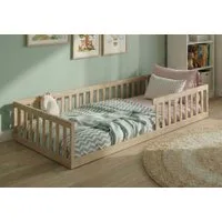 Kids Collective Kinderbett Bodenbett Bett mit Rausfallschutz & Lattenrost Montessori Bett Kinder (weitere Größen, 120x200, 140x200 cm), Jugendbett Einzelbett optional mit Matratze, natur Kiefer 90x200 cm
