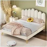 Flieks Polsterbett, Doppelbett mit Finger-Form-Kopfteil und Lattenrost 140x200cm Samtstoff