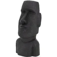 ECD Germany Dekofigur Moai Figur Kopf aus Steinguss Kunstharz Skulptur Nui Gartenfigur, Osterinsel Statue Anthrazit Steinfigur Büste Dekoration Innen&Außen