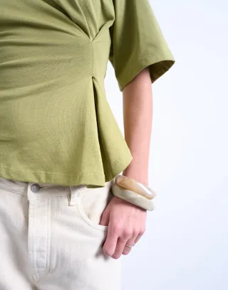 TOPSHOP - TSKAMILLA SS T-SHIRT JRS Khaki - Gr. - M