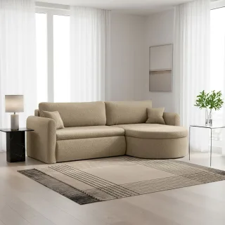 Ecksofa Schlafsofa FELIZ Stoff Quelle Beige Ottomane Rechts