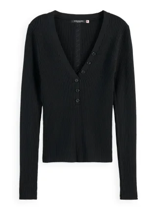 Scotch & Soda - Figurbetonter Rippenpullover schwarz - Gr. - M