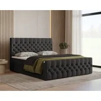 MOEBLO Boxbett Bett 12 (Luxusbett im Chesterfield-Design, 160x200 cm, Velours-Bezug, Hoher Schlafkomfort, modernes Velours-Design mit Steppung Polsterbett Kontinentalbett, dekorativem Kopfteil, aus Samt, inklusive Topper und Bettkasten), (BxHxT):144/