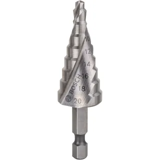 Bosch Stufenbohrer HSS, Sechskantschaft, 4 - 20 mm, 1/4 Zoll, 70,5 mm, 9 Stufen - 2608597524