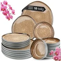 Moritz & Moritz Kombiservice ORGANIC beige Geschirrset (18-tlg), 6 Personen, Steinzeug, Kombigeschirr für 6 Personen