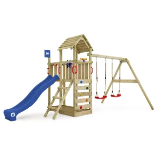 Spielturm Smart Rival mit Wellenrutsche und Doppelschaukel - Großer Kletterturm aus Massivholz für den Garten - Hochwertiger Abenteuerspielplatz Wickey