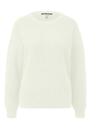 Q/S designed by - Strickpullover mit Waffelstruktur und Rundhalsausschnitt weiß - Gr. - S