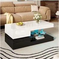 OKWISH Couchtisch Schwarz-Weiß-Design (Satztisch, Beistelltisch, 1-St., Glasablage, Hochglanz-Oberfläche), mit LED-Ambientebeleuchtung, APP- und Bluetooth-Steuerung