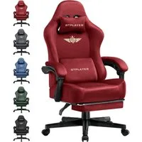 GTPLAYER Gaming-Stuhl Stoff/Kunstleder mit Taschenfederkissen großer Gamer Stuhl, 150KG (Gaming Chair mit hoher Rückenlehne und Fußstütze), Bürostuhl Gaming Sessel Gepolstert für Jugendliche und Erwachsene