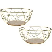 Levandeo® Dekoschale, 2er Set Korb Metall Gold 26x12cm Modern Holz Schüssel Schale Deko