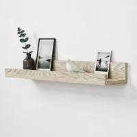 Levandeo® Bilderleiste, Bilderleiste Eiche Gekälkt L40cm MDF Holz Wandregal Schmal Wanddeko