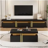 IDEASY Wohnzimmer-Set (2 St) Wohnzimmer Möbel, Moderner Luxus TV- Schrank und Couchtisch-Set, Marmorfurnier, geeignet für TVs bis 90", 200x40x42 cm & 100x50x40 cm