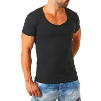 Young & Rich T-Shirt Herren Uni Basic extra tiefer Ausschnitt Unterziehshirt 1315 V-Ausschnitt unifarben kurzarm slim fit