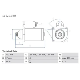 Bosch Anlasser 1,1 kW Audi Seat Skoda VW 0986020330