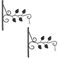 relaxdays Wandhaken Blumenampelhalterung 2er Set Blattmotiv