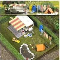 Busch Modelleisenbahn-Baustelle Busch H0 6023 Ausgestaltungs-Set "Wohnwagen" mit vielen Zurüstteil...