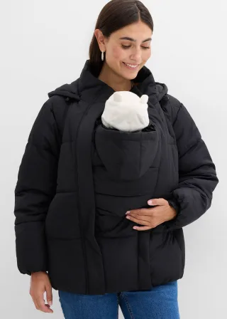 bonprix 3-in-1-Umstands-Pufferjacke mit Trageeinsatz wasserabweisend, schwarz, Gr.38, Funktionale Pufferjacke mit Babytrageeinsatz