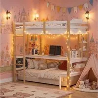 PXloue Hochbett 90/140 x 200 Stauraumbett Kinderbett (Rausfallschutz, geeignet für Jugendliche und Kinder) Holzbett Mit Treppe, Absturzsicherung, Erholungsgebiet, 90x200 cm