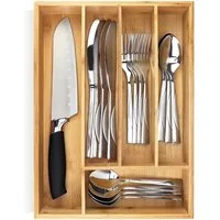 Pristine Bamboo Besteckkasten Universal Schubladeneinsatz Besteck Küche Büro Organizer Einsatz, 34,3 x 24,9 x 6,1 cm Bambus 5 Fächer