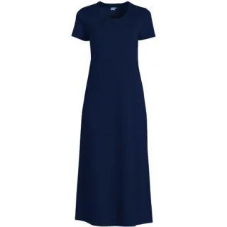 Wadenlanges Kurzarm-Nachthemd aus reiner Baumwolle für Damen, Damen, size: regular, Blau, Baumwolle, by Lands' End