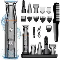 ibettertec Haarschneider Herren, Barttrimmer, Multigroomer, Nasenhaartrimmer, 5-in-1 Grooming Set mit Körpertrimmer, Rasierer und LED-Display, 4 Schnittlängen, LED-Akkuanzeige, abwaschbare Aufsätze