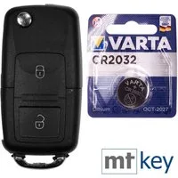 mt-key Auto Klapp Schlüssel Gehäuse 2 Tasten + HAA Rohling + VARTA CR2032 Knopfzelle, CR2032 (3 V), für VW Golf Sharan T5 SKODA Fabia Octavia Funk Fernbedienung