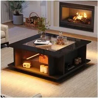 Merax Couchtisch hochglanz Sofatisch Beistelltisch mit LED-Beleuchtung (1-St), Wohnzimmertisch mit Stauraum, 70x70x30cm