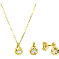 Firetti Ohrring und Ketten Set Multipack Schmuck Geschenk Silber 925 Halskette Ohrstecker Tropfen (Set, 4-tlg), mit Zirkonia (synth)