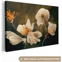 OneMillionCanvasses® Leinwandbild Blumen - Pflanzen - Natur - Illustration, Fotodruck (1 St), Leinwand Bilder Klein, Wand Dekoration Aesthetic 30x20 cm