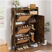 GarveeMore Schuhschrank aus Rattan mit 3 Klappschubladen und 4-stufiger Schuhschrank Schuhschrank mit verstellbaren Regalen für Eingang,Flur,Wohnzimmer