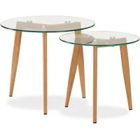 Homestyle4u Beistelltisch Couchtisch Glas Rund Set Wohnzimmertisch hochwertig Füße aus Metall (Set, 2-St., 2 Tische)