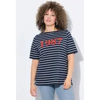 Ulla Popken T-Shirt T-Shirt Ringel Flockdruck U-Boot-Ausschnitt