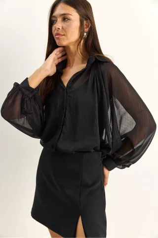 Lockeres Baumwoll-Chiffon-Shirt