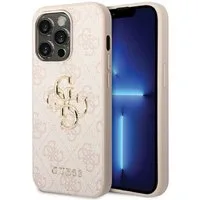 Guess Handyhülle Case iPhone 15 Pro Max Kunstleder rosa mit goldfarben Logo 6,7 Zoll, Kantenschutz
