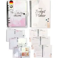 BeginnerBudget Ringbuchmappe Budget Planner Haushaltsbuch + 100 Umschläge Spar-Challenge (Packung, Set), Envelope Spar-Challenge für Bargeld – A5 Clear Binder Sparbuch