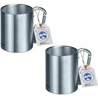 WESTMARK Becher / 2 Edelstahl-Tassen mit Karabiner-Henkel für unterwegs, 300 ml, Rostfreier Edelstahl, Aluminium