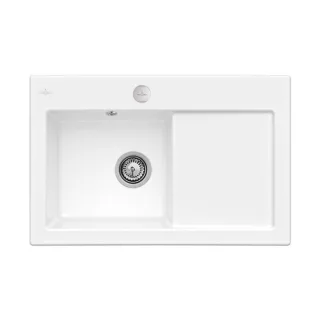 Villeroy und Boch Subway Flächenbündige Spüle 67722FR1 Becken links, mit Ablaufgarnitur und Exzenterbetätigung, weiß