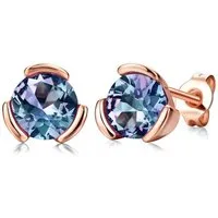 Runde Perlé Paar Ohrstecker Stein Alexandrit elegante Ohrstecker, handgefertigte Ohrringe, 925er Silber, 18K Gold, Roségold