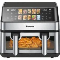 WHEELYOU Heißluftfritteuse 9L, 2000W Dual Airfryer mit 2×4,5L Körben, Sichtfenster & 10 Programmen, 2000 W, Doppelkammer-Fritteuse mit 360° Heißluft und Touchscreen